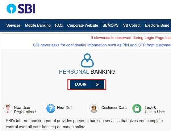 SBI Interet Banking Login