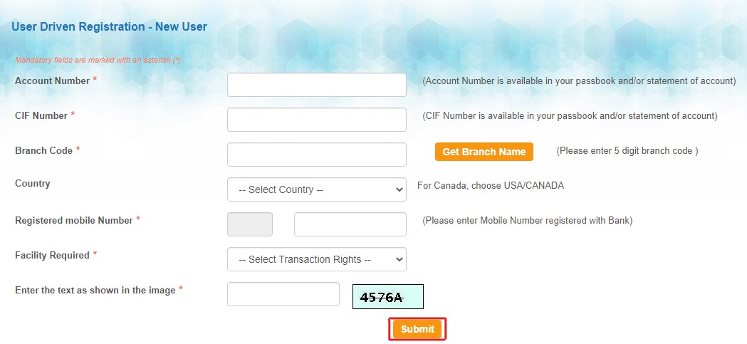 SBI Net Banking Registration - Fill the Registration Form