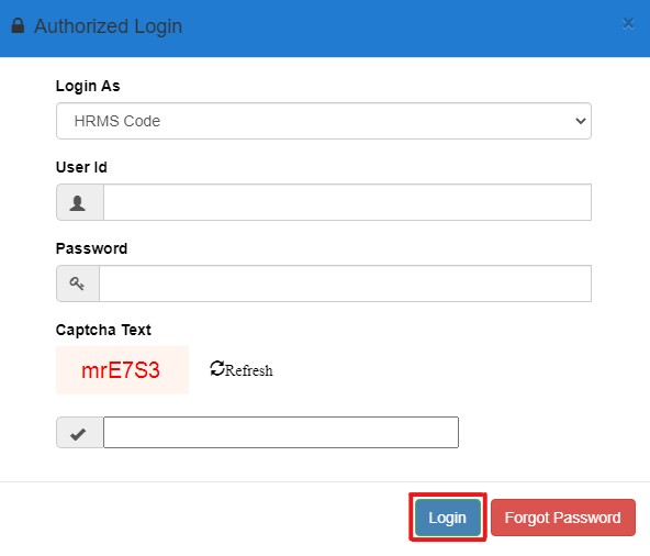 HRMS Punjab- Log in using Username, Password, and Captcha