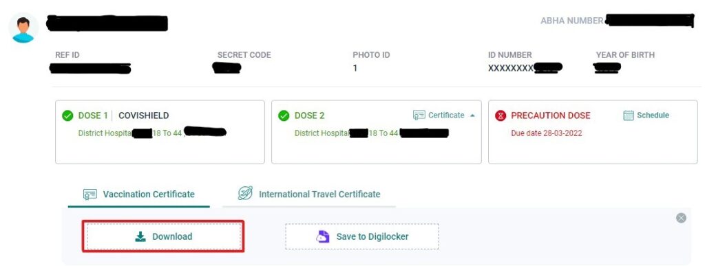 Covid Certificate Download - Click on the Download Button
